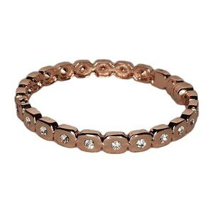 Premier Designs Rose Gold Color & Rhinestone Inlay Bangle Clamper Bracelet 7"